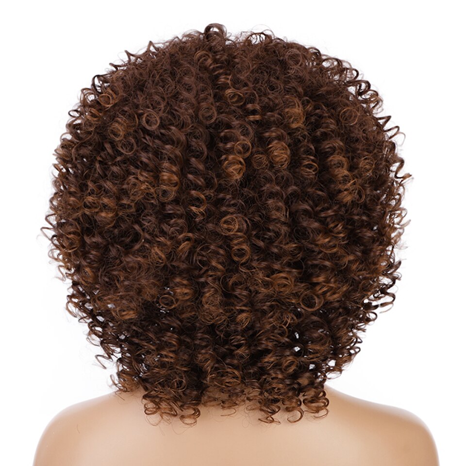 AISI HAIR Kort Syntetisk Paryk Afro Kinky Krøllet - Varmebestandig - Naturligt Sort Blandet Brunt Hår: T30-33