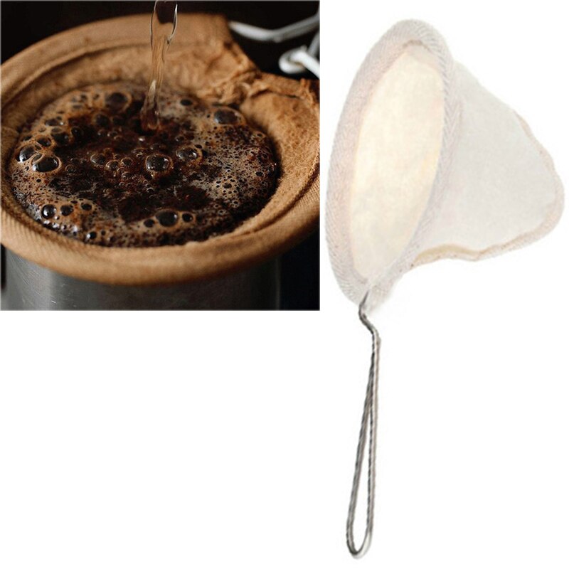Keuken Herbruikbare Koffiefilter Zak Roestvrij Stalen Handgreep Flanellen Doek Zeef Dropping Pot Mesh Koffie Gereedschap