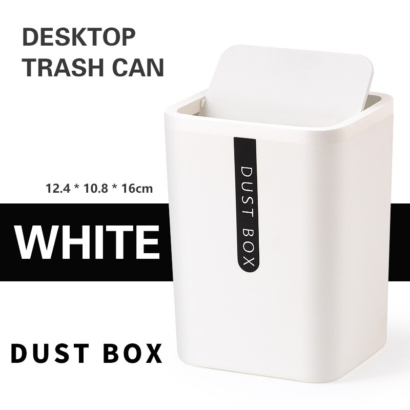 Papelera para escritorio, Mini papelera pequeña para el hogar, mesa, caja de barril, oficina, cesta de almacenamiento para baño, cocina, cubo de basura: white