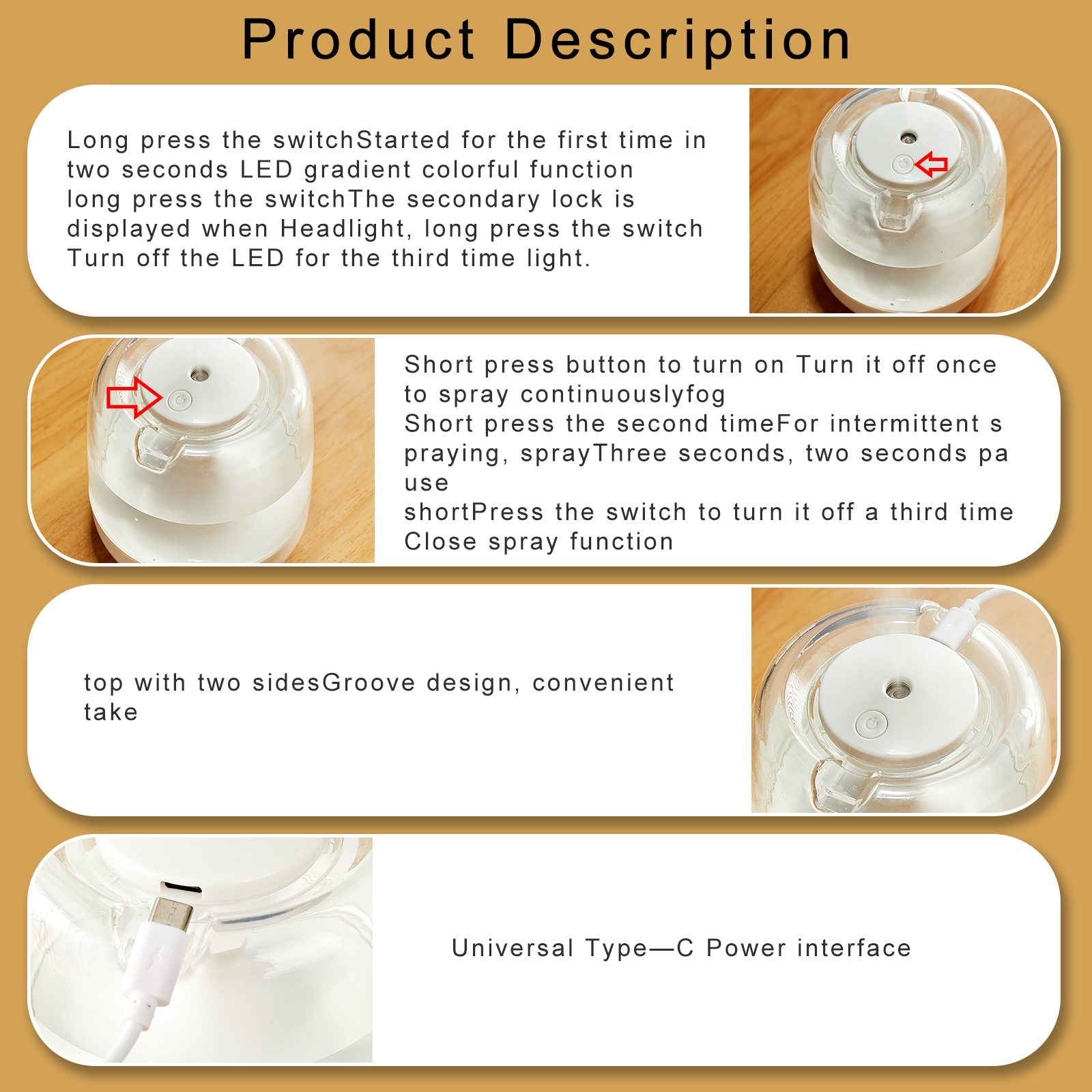 Luchtbevochtiger Leuke Ultrasone Kleurrijke Nachtlampje Mini Luchtbevochtiger Diffuser Transparante Draagbare Thuis Slaapkamer Geurverspreider