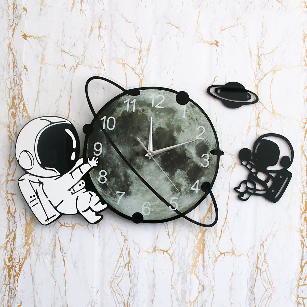 Astronaut On The Moon Cartoon Spaceman Wall Clock ... – Grandado