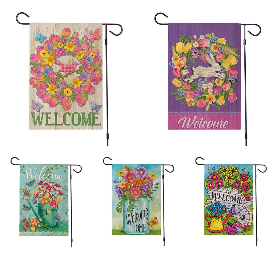 30*45cm Happy Spring Flower Welcome Friends Flag National Flag Courtyard Flag Door Flags Spring Summer Garden Flags