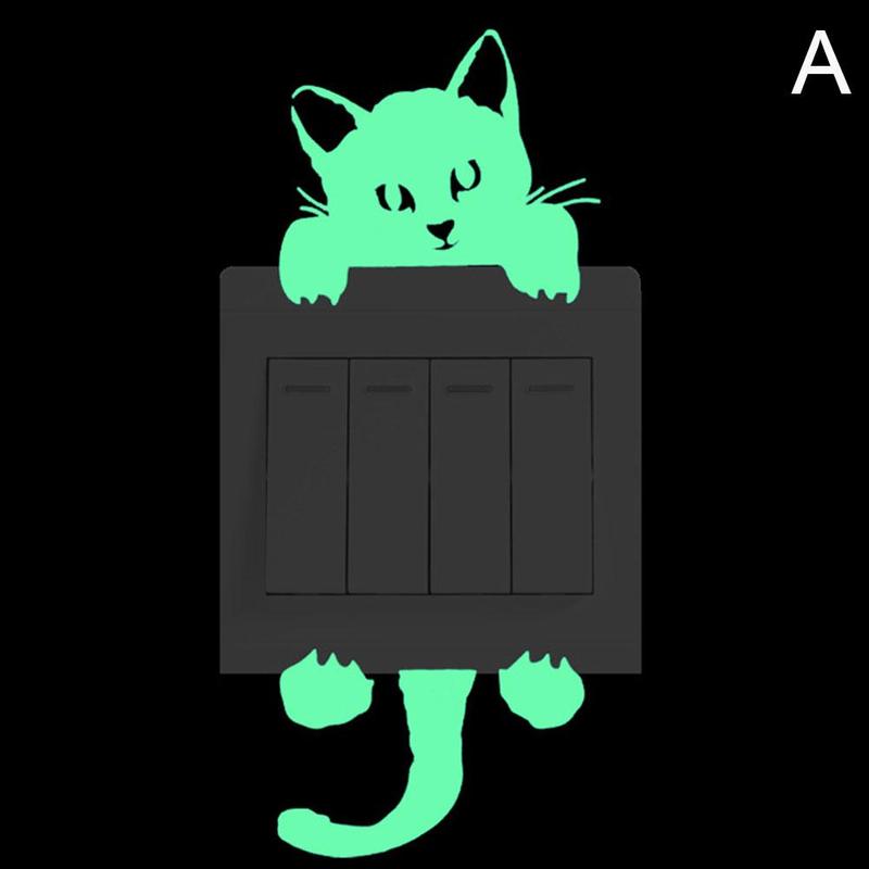 Luminous Cartoon Switch Sticker Glow In The Dark Cat Sticker Fluorescent Sticker Kid Room Decoration Home Decor Sticker: Cat