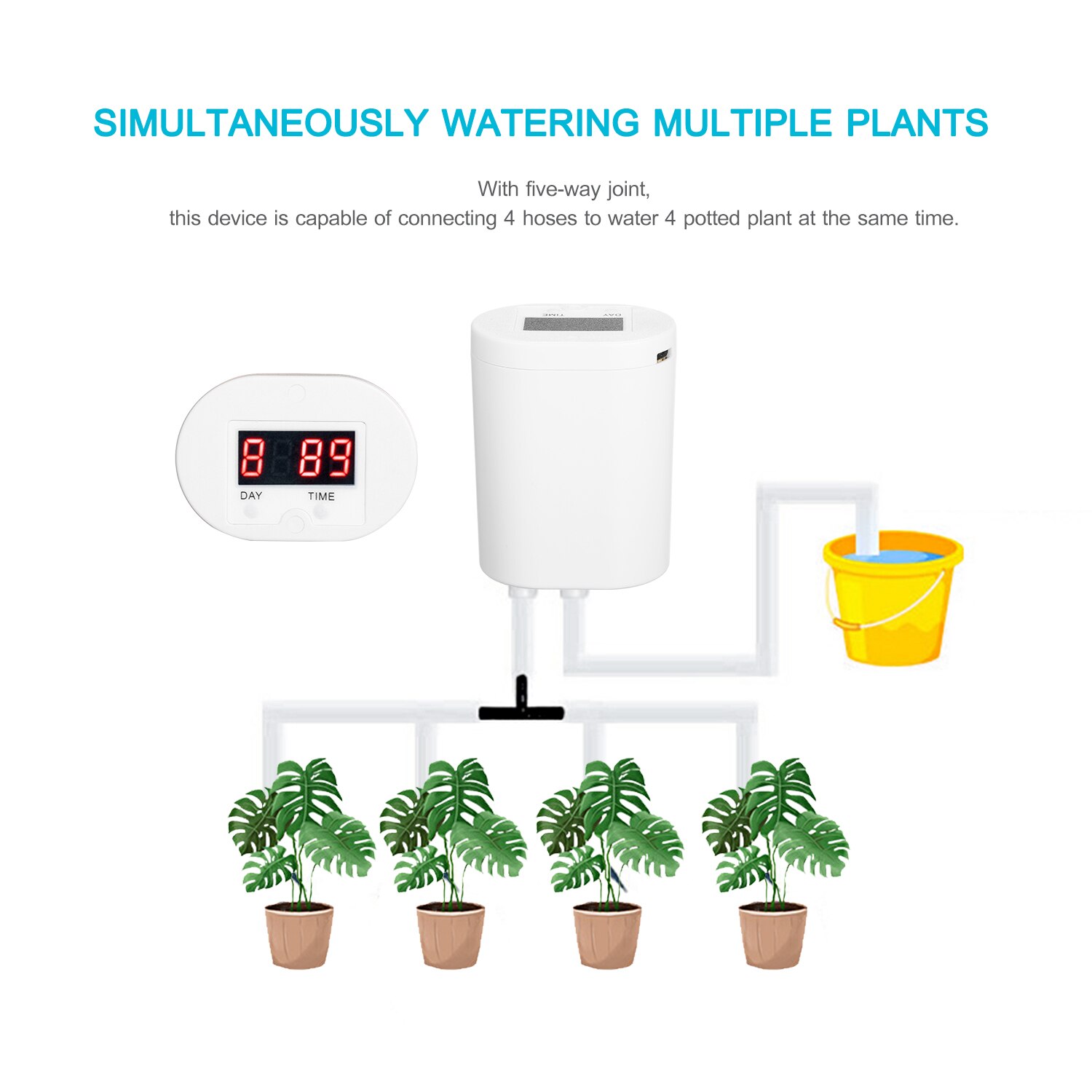 Smart Water Controller Drip Irrigation Kit Automated Watering System Device for 4 Potted Plants with Rechargeable Battery