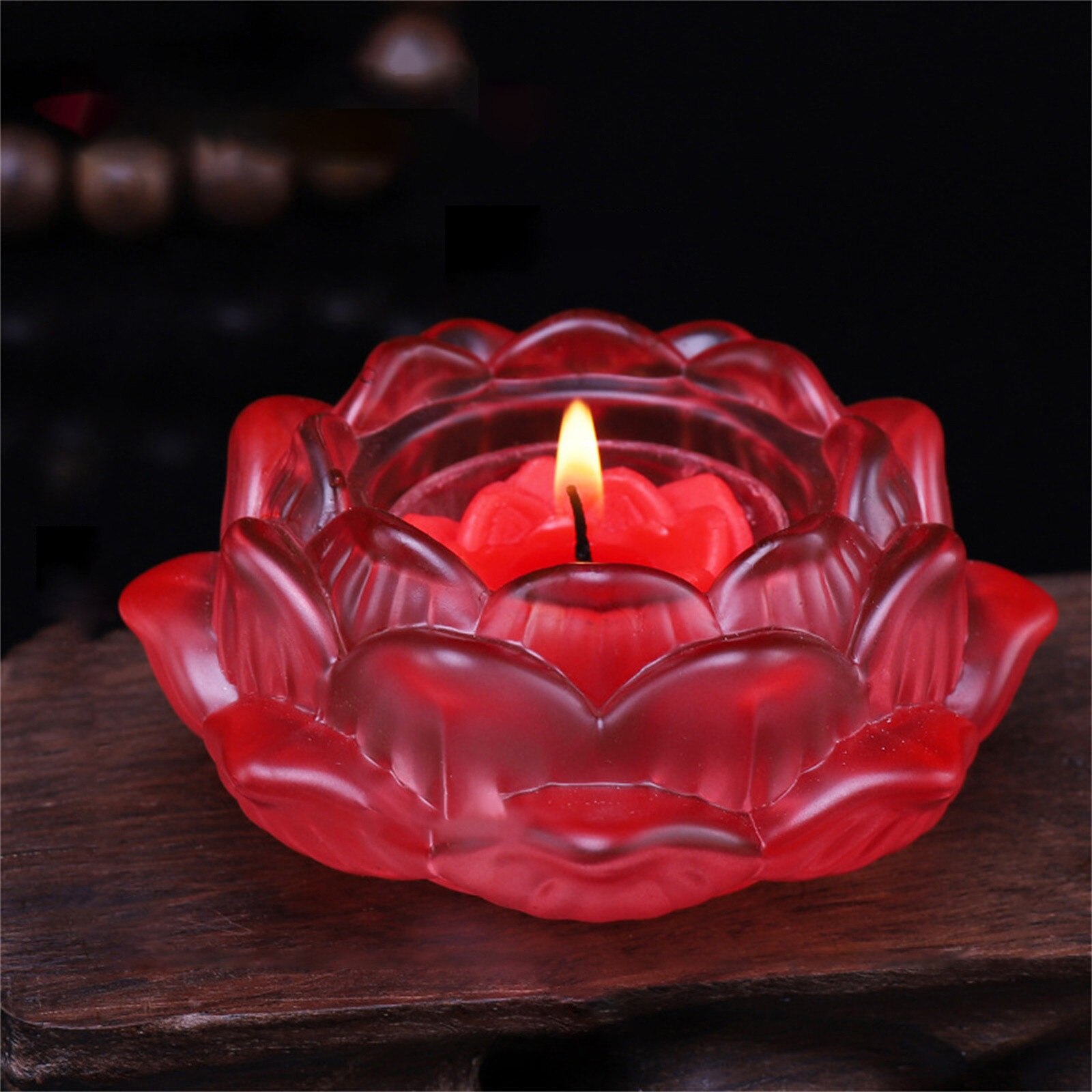 45#Crystal Glass Lotus Flower Candle Tea Light Holder Buddhist Candlestick Wedding Bar Party Valentine's Day Decor: Pink 