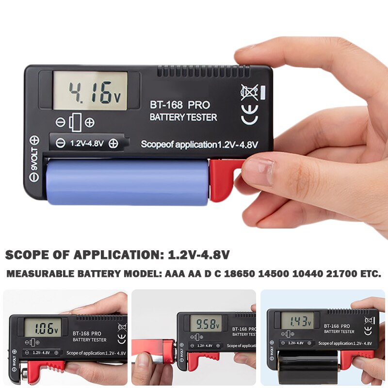En -168- pors digital lithium batteri kapacitetstester ternet belastningsdisplay check knapcelle universal test