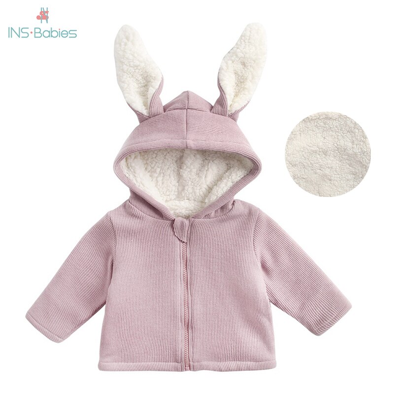 Kinder Herbst Mantel Neue Verdickt Kaninchen Mit Kapuze Jacke baby mädchen kleidung rosa Winter neugeborenen Baby Mädchen Mäntel niedlichen babys