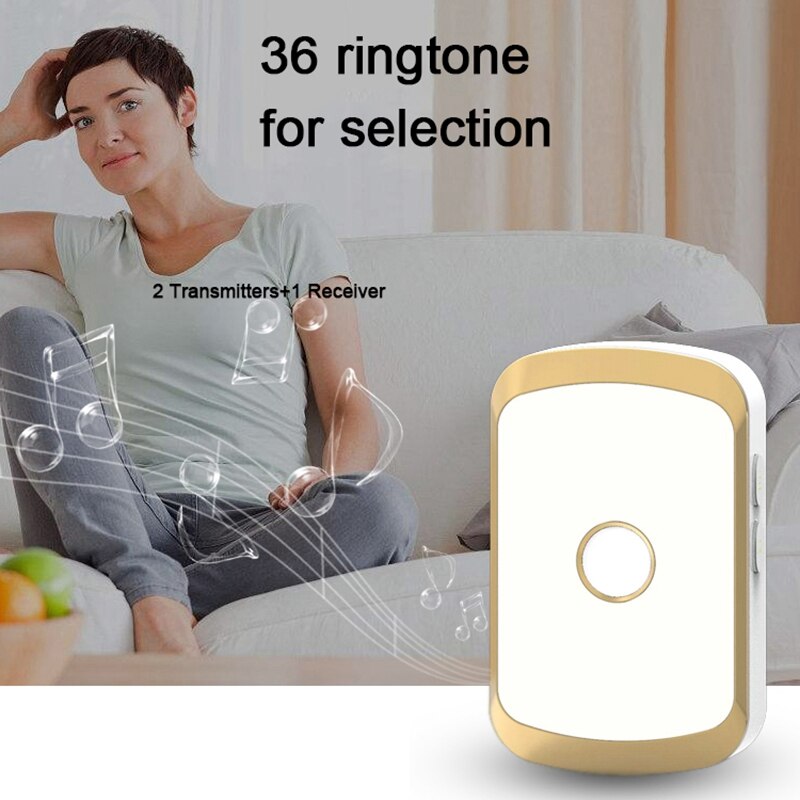 Wireless Doorbell Ac 110-220V Smart Digital Waterproof Push Button Doorbell 36 Melody 4 Volume Cordless Door Ring Us Plug