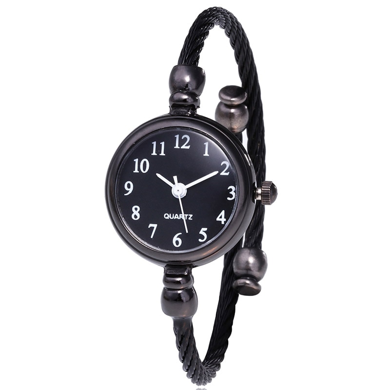 Women Stainless Steel Watch Small Dial Tassel Bracelet Watches Ladies Dress Wristwatch black Relogio Feminino: A