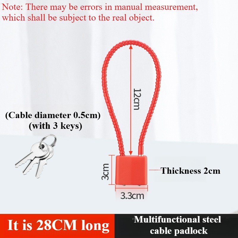 Portable Multifunctional Cable Lock Flexible Equipped with Keys Padlock Waterproof Alloy Steel Suitcase Lock Bicycle: WHITE