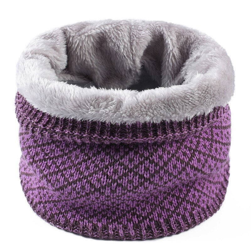Winter Warm Plaid Thick Elastic Knitted Snood Scarf Ring Women Men Faux Fur Neck Tube Warmer Scarves Mufflers Collar: Light Purple