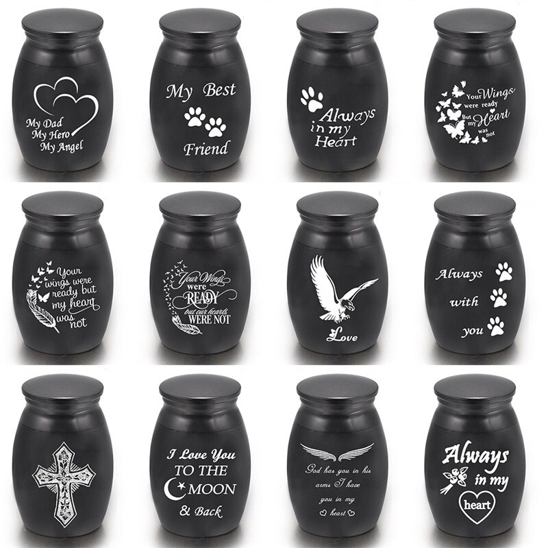 Cremation Ashes Urn Keepsake Casket Columbarium Pet Memorials Mini Size Pet Supplies Black Alloy Pet Urns for Dog Cat Bird Mouse