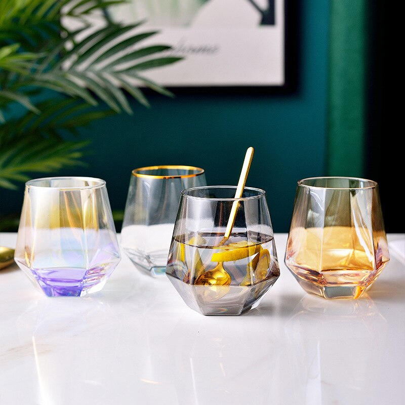 Copas De vino De japonesas De colores geométricos, vasos creativos De Cristal con borde dorado, vasos De vidrio Juic Wisky, vasos De Cristal De Lujo