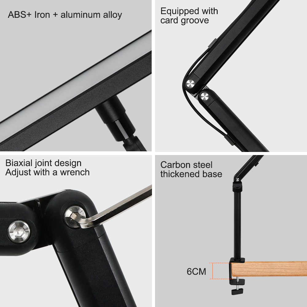 Lampada da scrivania a LED 3000K-6000K con morsetto 1400LM Lampada da banco da lavoro con braccio oscillante in metallo luminoso e accattivante per gli occhi Doppio adattatore/porta USB per ufficio