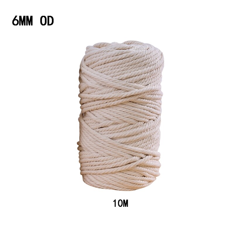 3mm 4mm 5mm 6mm Macrame Rope Twisted String Cotton Cord For Handmade Natural Beige Rope DIY Home Wedding Accessories: 6mmx10m