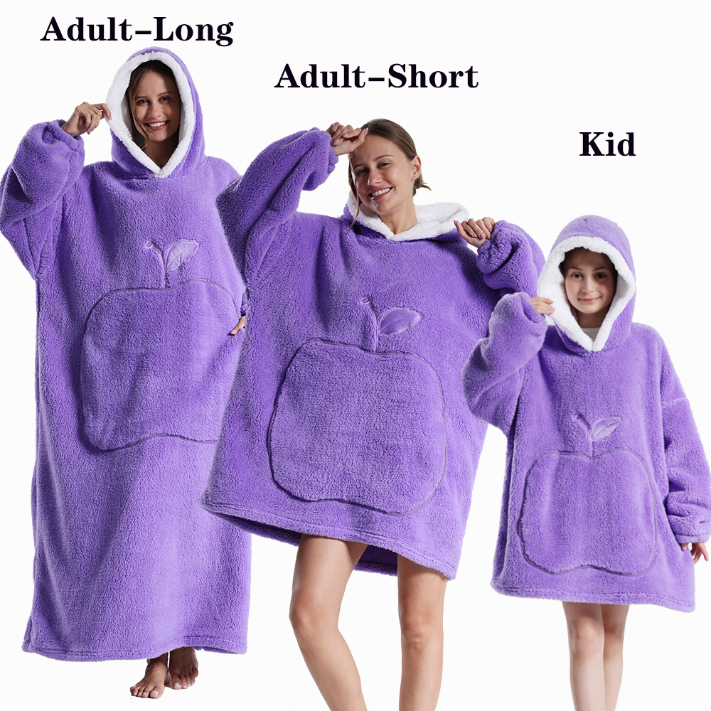 Sweat-shirt à capuche d'hiver pour femmes et hommes, pull Extra Long, et doux, polaire géante TV, couverture surdimensionnée avec manches longues en flanelle: S / Bleu