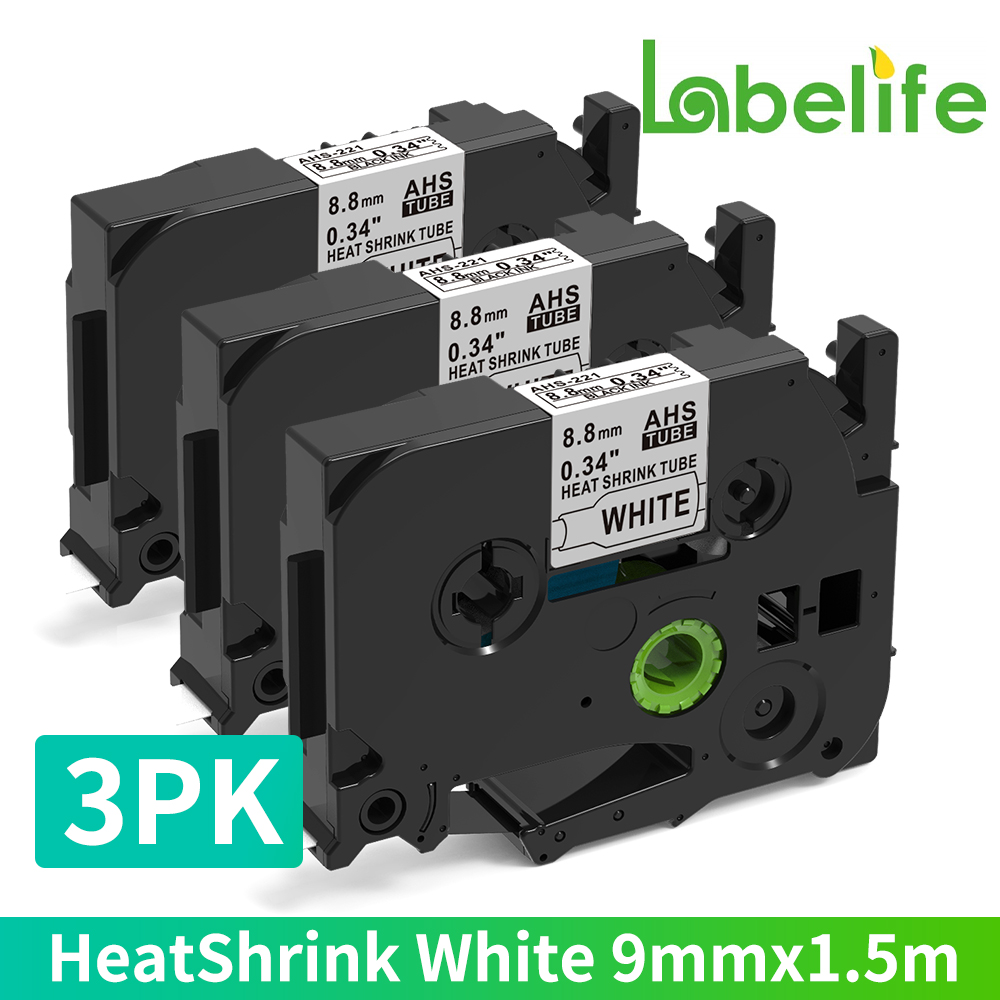 3PK Multisize HSe-231 Kompatibel für Bruder Industrielle Wärme Schrumpfen Rohr Bänder HSE-231 HSE-221 HSE241 251 211 631 für Kabel wickeln: 3P 221 Weiß 8.8mm