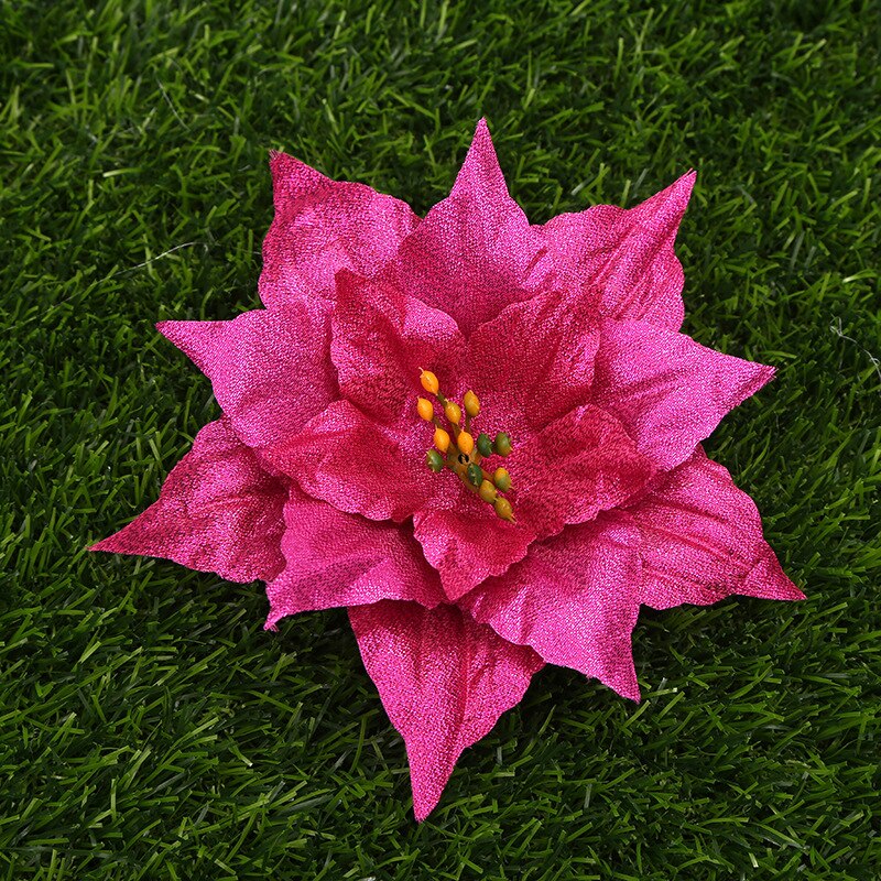 Artificial Flowers Glitter Poinsettia For Decoration DIY Home Wedding Decoration Flower Head Christmas Tree Decoration Supply: 5