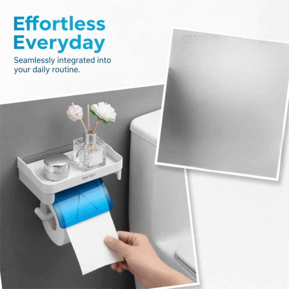 Plastic houder voor papieren handdoeken grijsblauw met plank Toiletrolhouder zonder perforatie Waterdichte tissue-dispenserplank