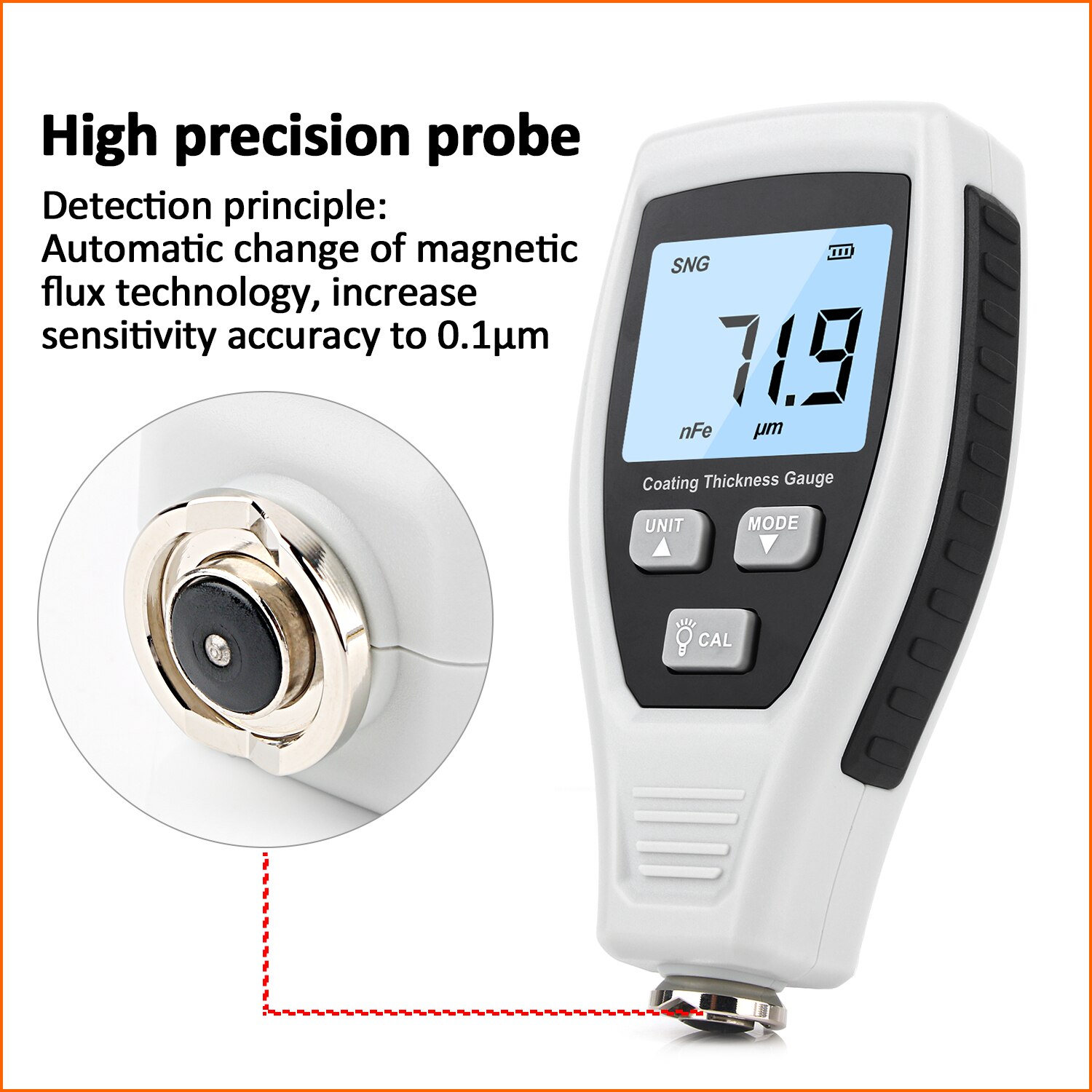 RZ Coating Thickness Gauge Paint Handheld Thickness Gauge Meter Car Paint Depth Digital Gauge Tester Measurement Range 0~1800μm