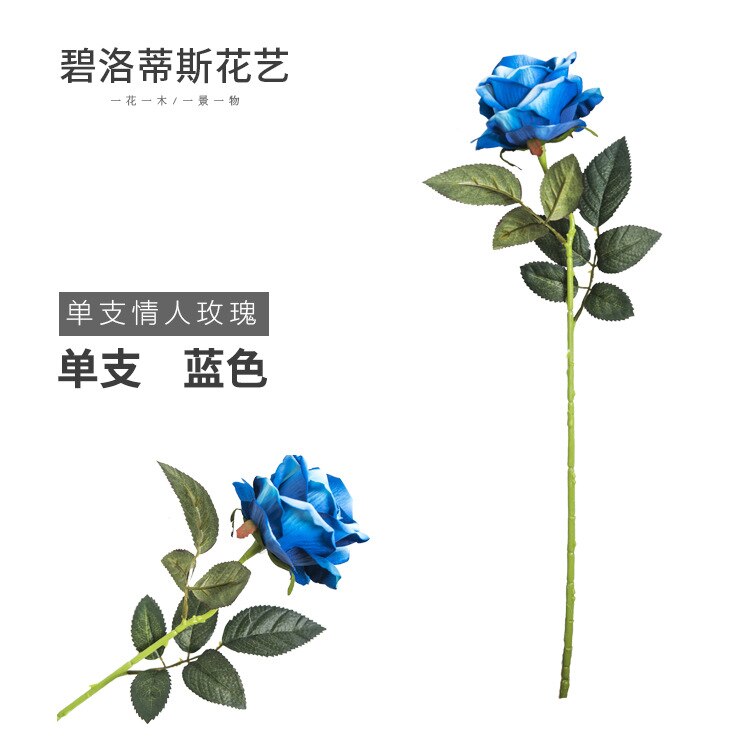 Kunstig rose stue boligindretning kunstig blomst dekoration bryllup kunstig buket enkelt flaske valentine 'ros: Blå