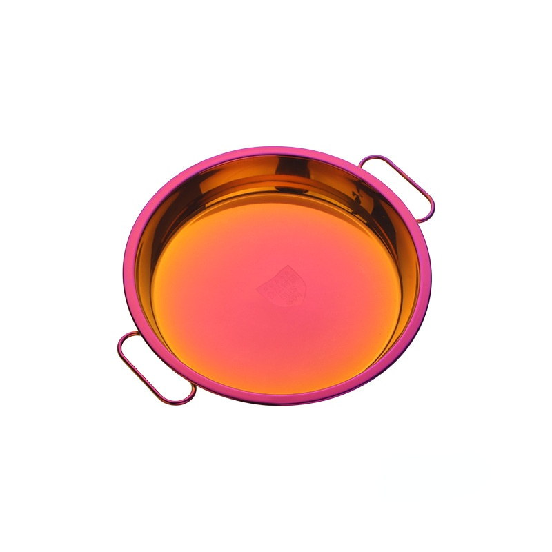 304 Stainless Steel Plate Color Plate Disc with Handle Steam Plate Stainless Steel Liangpi Plate Kithchenware: S Red Gradient