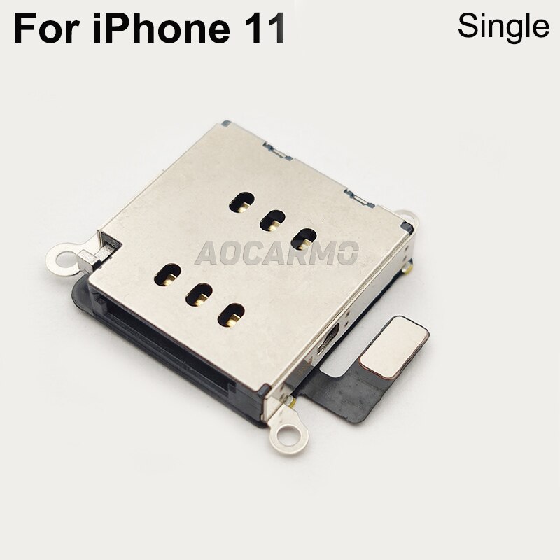 Aocarmo til iphone 11 dual / single sim card tray socket reader holder slot socket flex cable repair parts