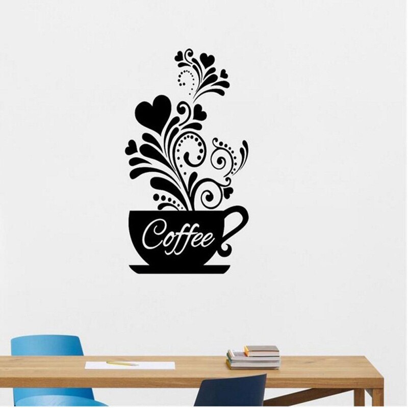 Flower vine coffee cup wall sticker for Cafe restaurant decoration Decals wallpaper Hand carved kitchen stickers