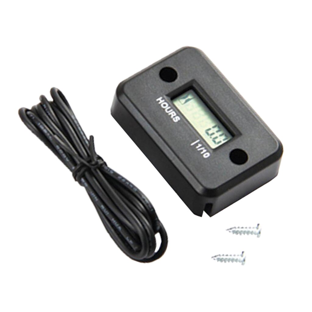Motorcycle Black Spark Plug LCD Digital Tach Hour Meter Tachometer Gauge