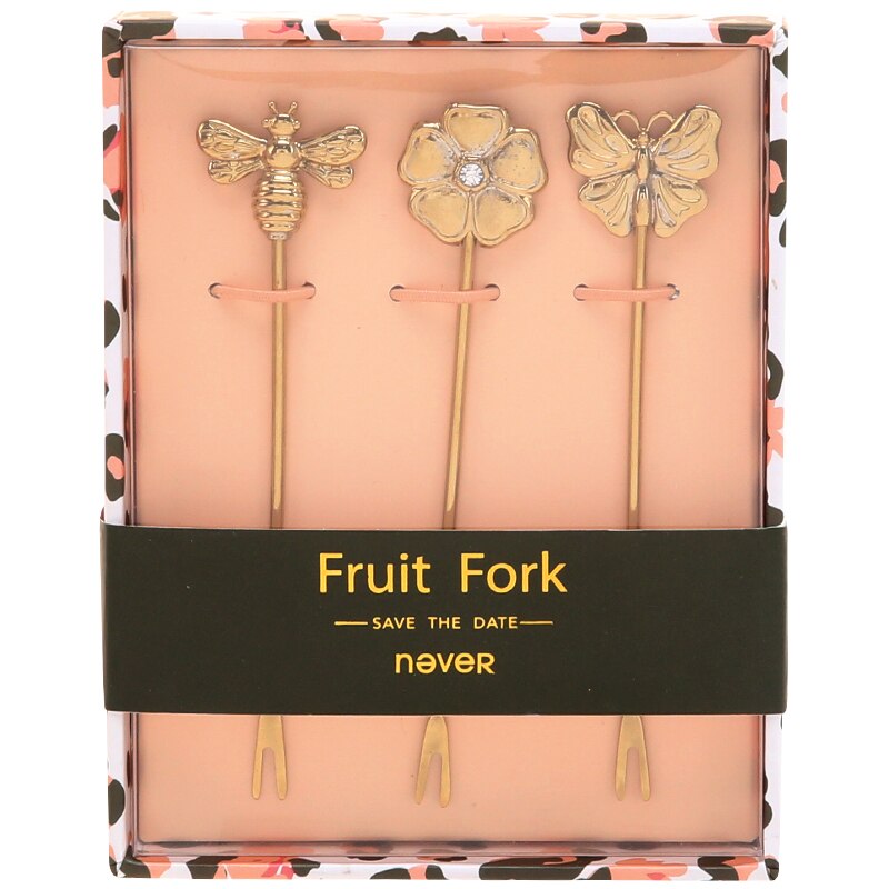 Never leopard grain series kantoorbenodigdheden set met bijenbloem en vlindervorm, roestvrijstalen taartvorkjesset: Default Title