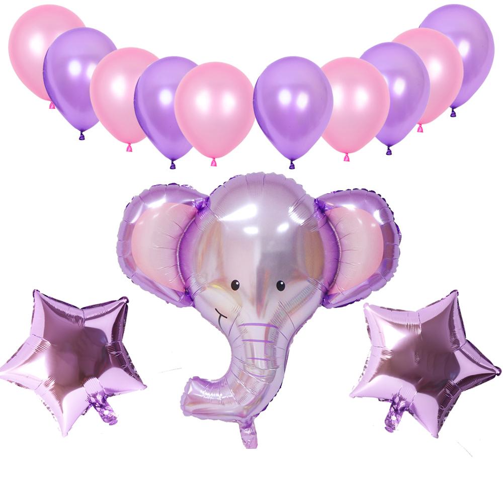 Happy Birthday Banner Animal Balloons Zoo Theme Lion Flamingo Elephant Foil Ballons Baby Shower Party Decoration Supplies: Elephant and 10pcs