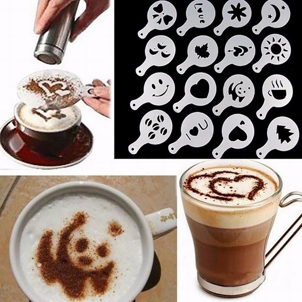 16 stk gør-det-selv kaffe latte cappuccino form kunst bage stencil skabelon støvpude