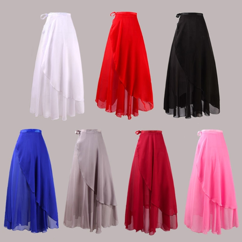 Lange Tanzröcke für Damen, Chiffon-Wickelrock, Mädchen, asymmetrischer Ballett-Wickelrock
