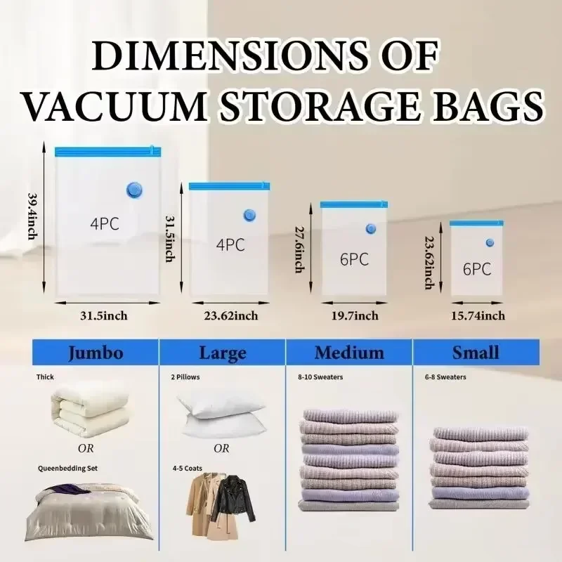 Vacuum Storage Bags Vacuum Seal Bag Space Saving Bags for Comforters Clothes Pillow Bedding Blanket Storage