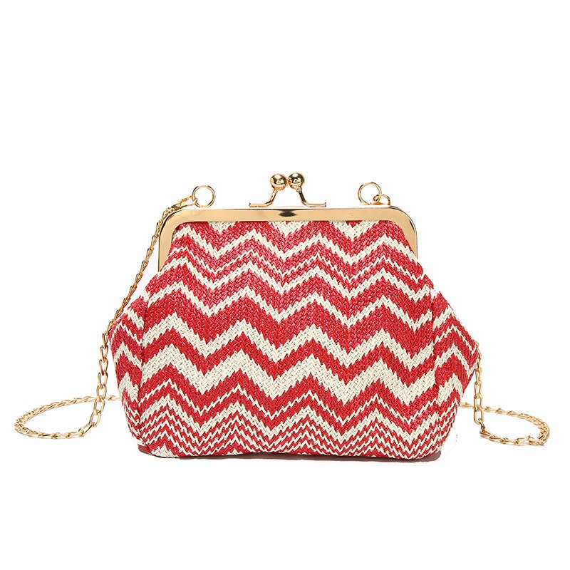 Geweven tas strandtas reistas dames schoudertas crossbody tas schelpvormige dames handtassen: Rood