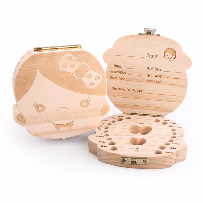 Babymelk Tanden Doos Spaans Engels Russion Baby Hout Tand Doos Baby Tand Organizer Kids Bladverliezende Opslag Verzamelen Houten Doos