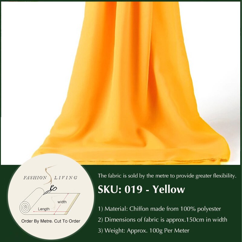 150cm bredt tøj tøj chiffon solidt almindeligt stof ren sommer kjole syemateriale mange farver pr. meter: Gul