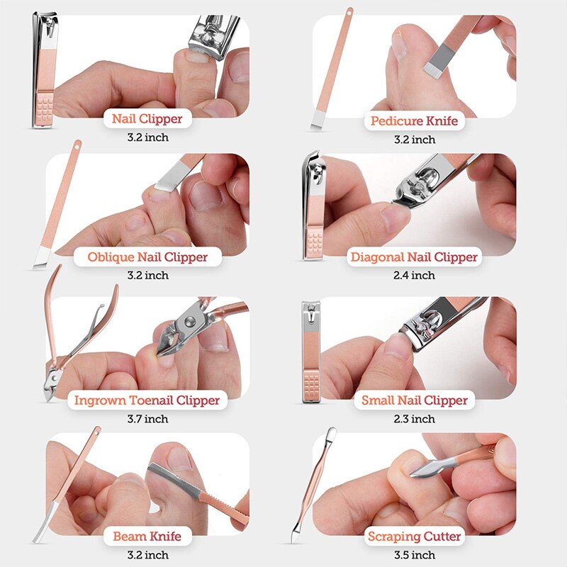 7/10/12/15/18Pcs/Set Nail Kit Set Rose Gold Stainless Steel Multifunction Manicure Set With Luxurious Travel Case