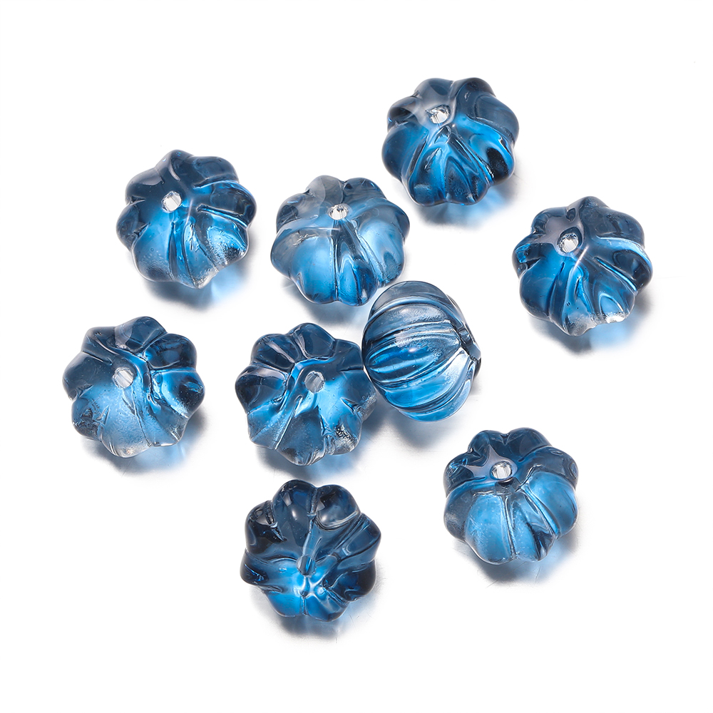 30 unids/pack de cuentas de calabaza de cristal, cuentas espaciadoras sueltas para pulsera, collar, pendientes, llavero, accesorios para hacer joyería hechos a mano DIY: Azul