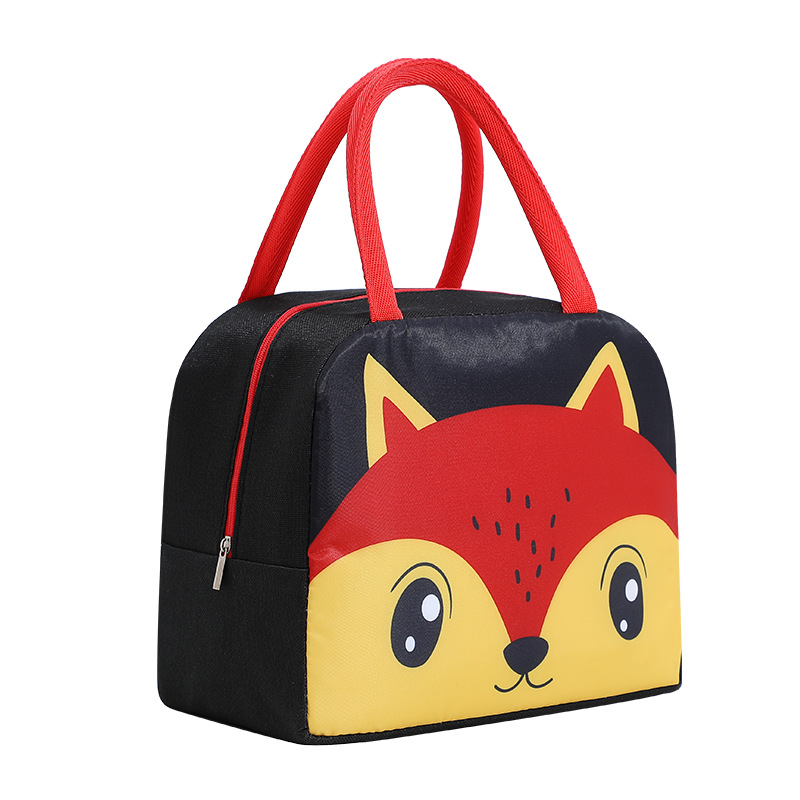 Bolsa de almuerzo de dibujos animados, lonchera térmica portátil, bolsa de suministros de picnic, tipo de biberón para niñas y niños: Negro