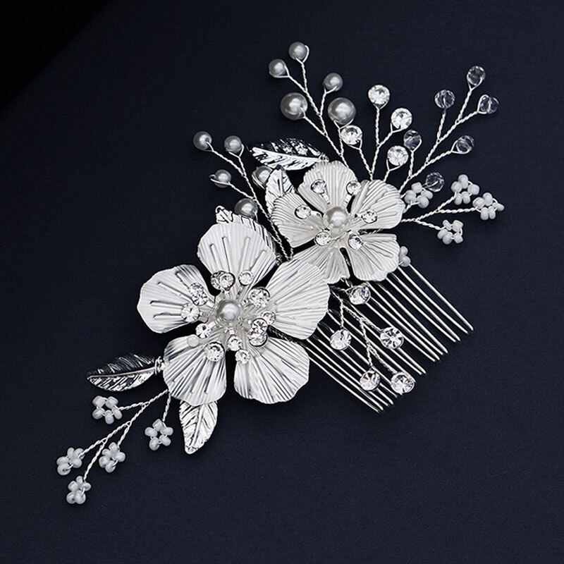 GETNOIVAS Handmade Silber Farbe Perle Blume Haar Kamm Braut Tiara Crown Kopfschmuck Hochzeit Braut Frauen Haar Schmuck Zubehör: 49304