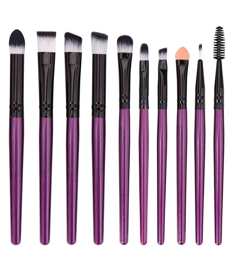 10 pièces maquillage des yeux fard à paupières cils pinceaux ensemble multifonctionnel correcteur réparation capacité fondation beauté brosse outils: purple  Black