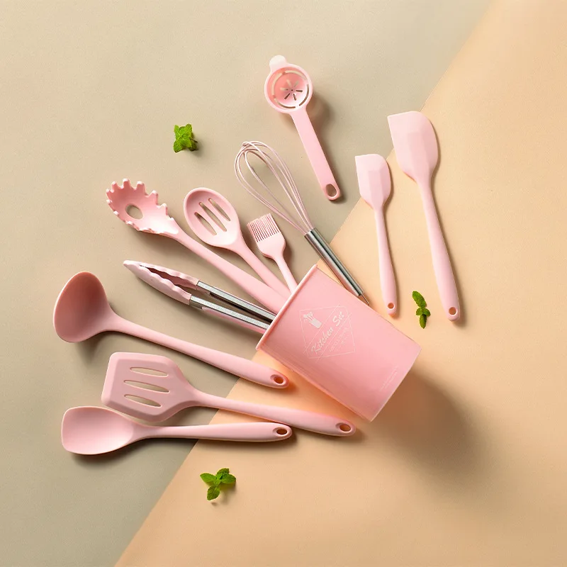Silikon kjøkkenredskaper sett non-stick stekespade spade suppeskje håndtak kokeverktøy sett bpa-fritt kjøkkenverktøytilbehør: Plomme