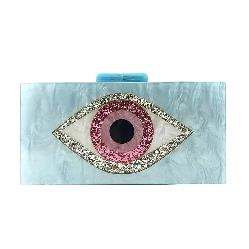 3W#Evil Eyes Bag Shiny Evening Clutch Bag For Wedding Party Women Handbags Acrylic Bag Chain Shoulder Bags Messenger: Blue