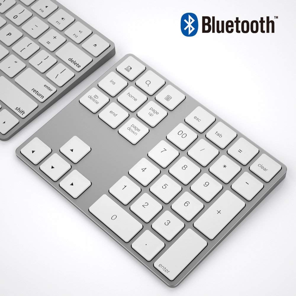 AVATTO Ultra-Slim Aluminum 34 Keys Bluetooth Wireless Numeric Keypad Number Keyboard with Scissor-Switch for PC Surface Tablet