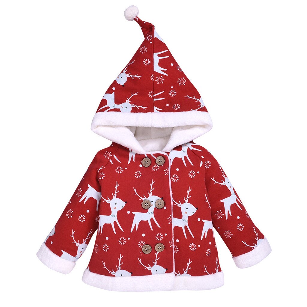 Kids Jongens Meisjes Baby Winter Jas Herten Kerst Cartoon Gevoerde Capuchon Uitloper pasgeboren kleding детская одежда kinderkleding # E30: 18m