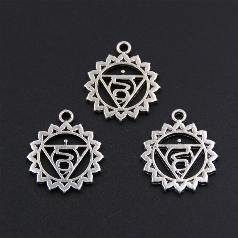 7 abalorios de Color plateado para hacer joyas, colgante de Mandala, Yoga, OM, budista, de Metal, 7 uds.