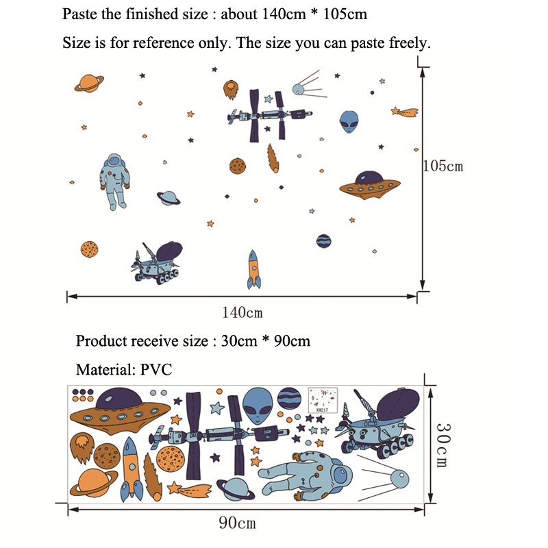 Spaceship space rocket flying saucer alien Wall Sticker for kids rooms bedroom decorations wallpaper Mural Art Decals stickers