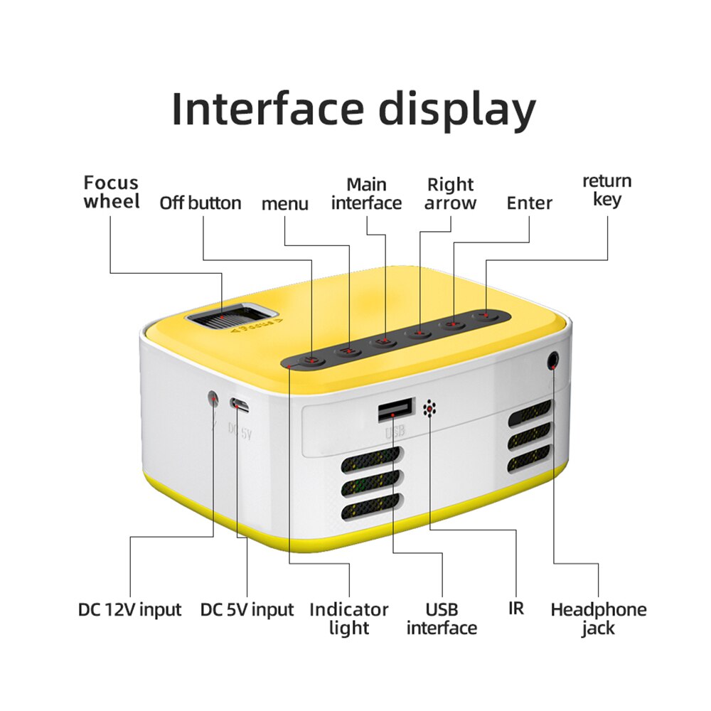 1080P Wifi Home Projector Voor Telefoons 16-110in Display Ondersteuning U Disk/Externe Harde Schijf Spelen Flexibele Voeding geel