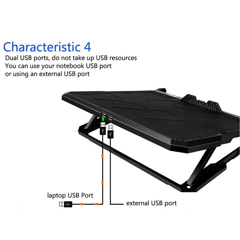 Laptop Cooling Pad Laptop Cooler Six Cooling Fan And 2 Usb Ports Laptop Cooling Pad Notebook Stand For 13-16 Inch For Laptop